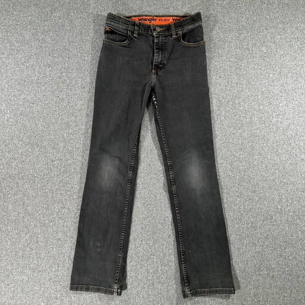 Wrangler Boys Flex Regular Fit Jeans Black Denim Stretch Pants Size 16 Regular